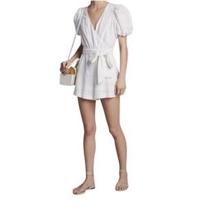 Alice and Olivia Paulina Puff Sleeve Eyelet Romper 6